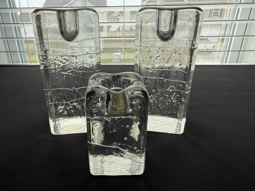 Vintage Arkipelago Glass Candle Holders - Set of 3 - Made in Finland - Timo